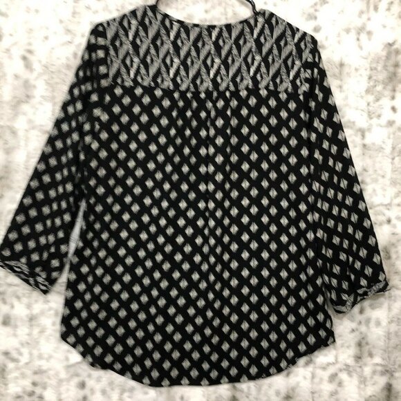 NYDJ Not Your Daughters Jeans Womens Tunic Top Black/White v-neck Tie XS - Picture 2 of 11